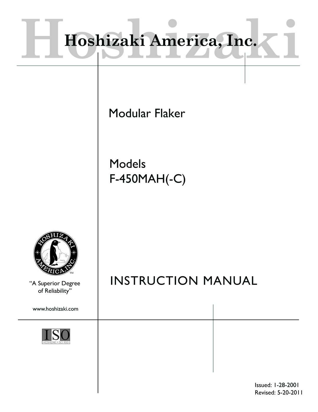 Hoshizaki F-450MAH(-C) instruction manual Modular Flaker Models F-450MAH-C, HoshizakiHoshizaki America, Inc 