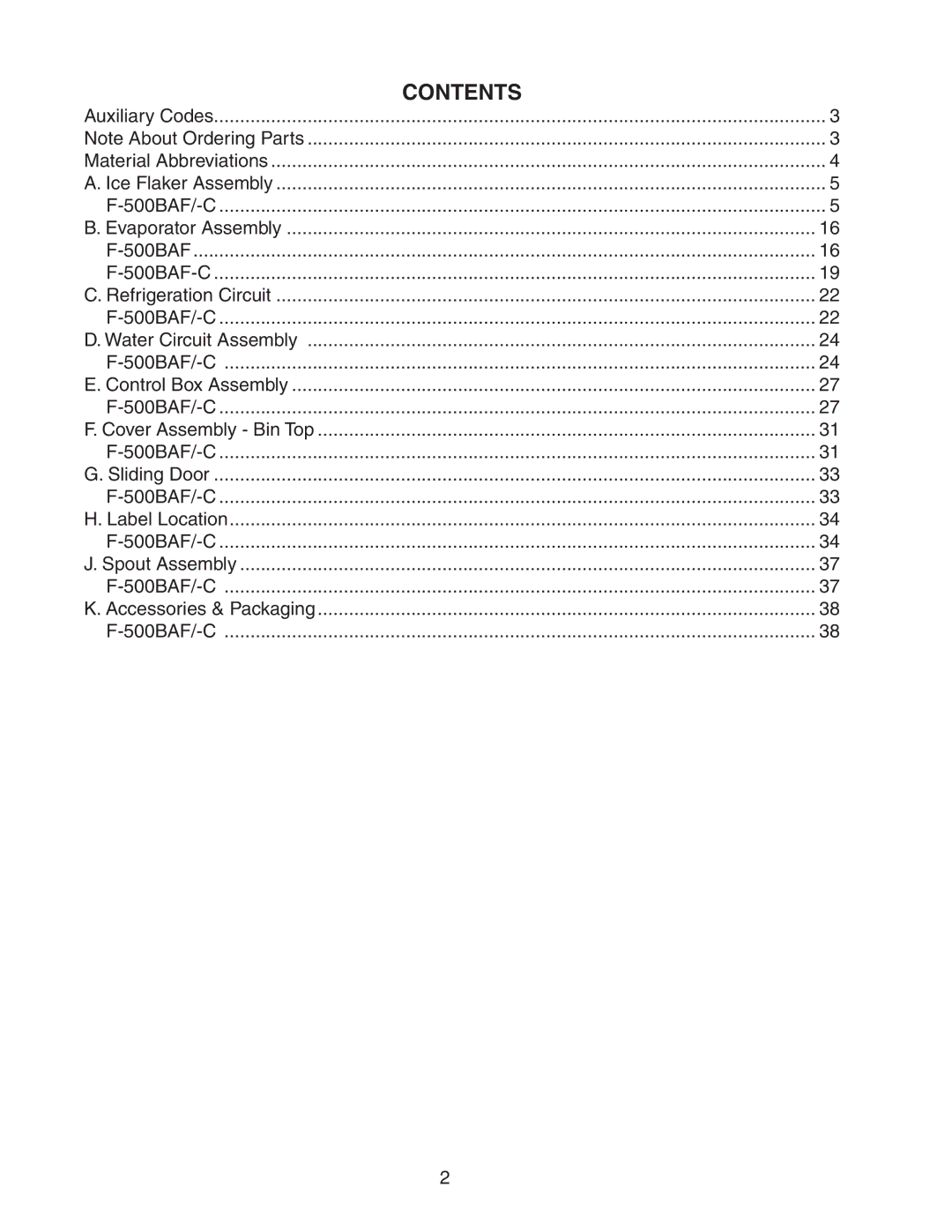 Hoshizaki F-500BAF/-C manual Contents 