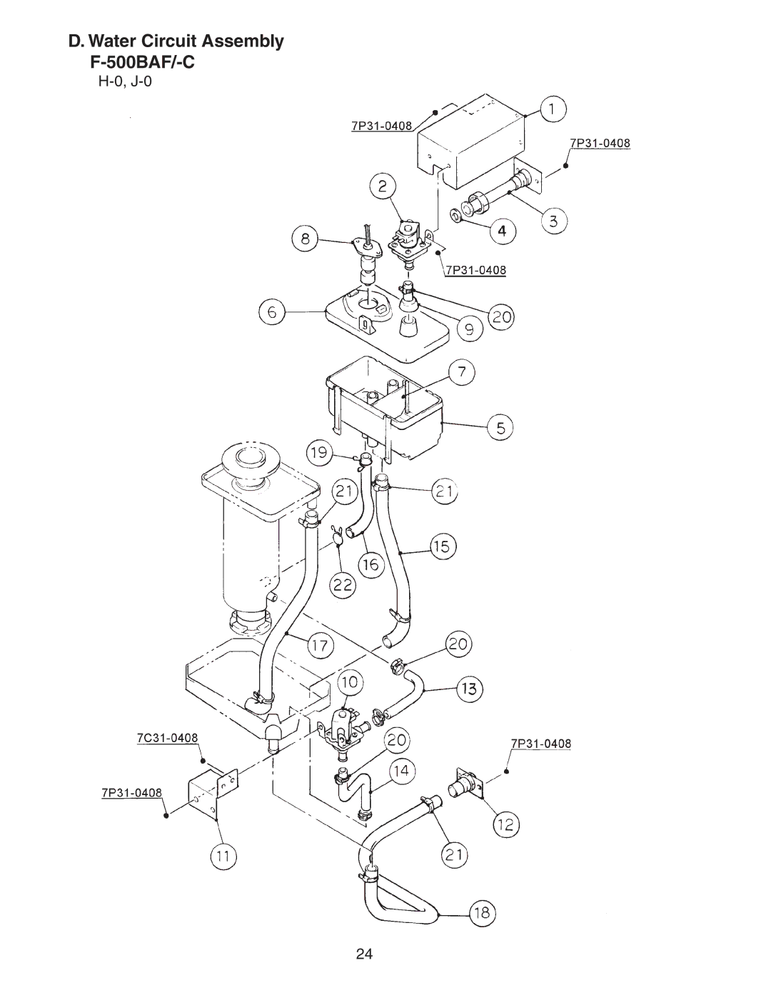 Hoshizaki manual Water Circuit Assembly F-500BAF/-C, J-0 