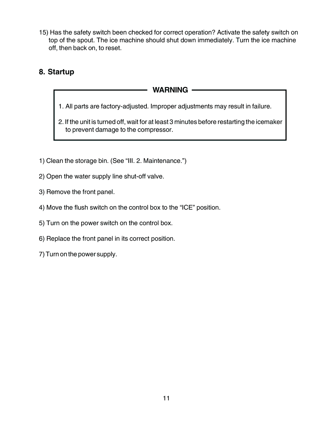 Hoshizaki F-500BAF(-C) instruction manual Startup 