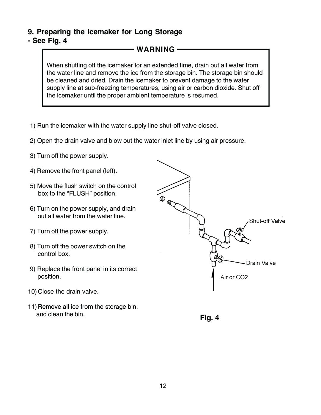 Hoshizaki F-500BAF(-C) instruction manual Preparing the Icemaker for Long Storage See Fig 