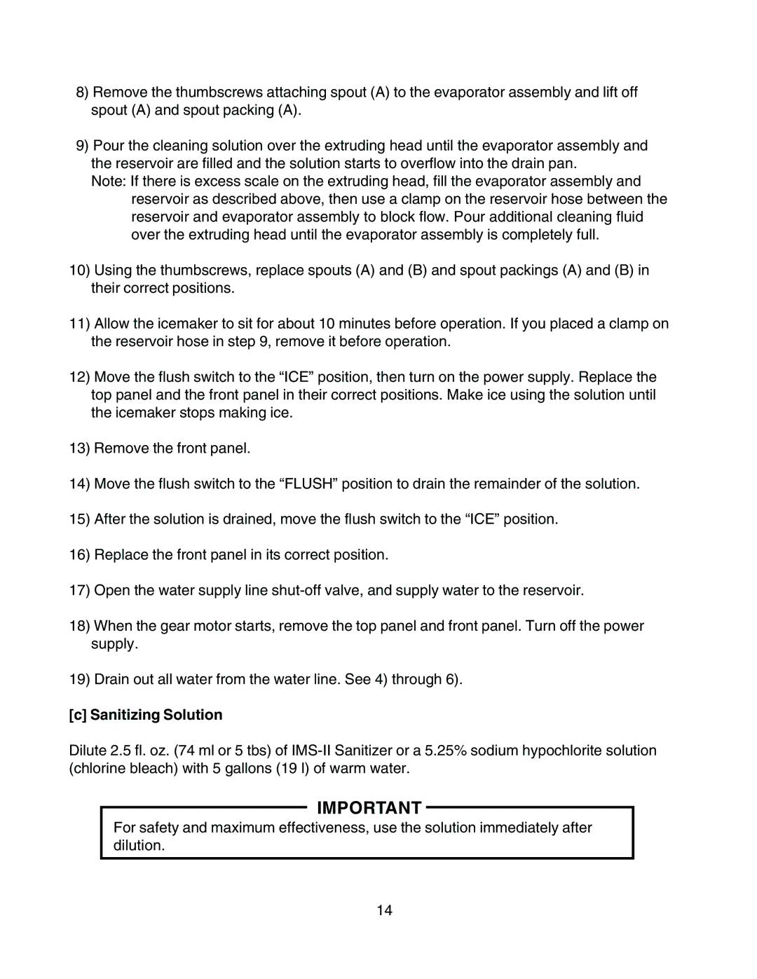 Hoshizaki F-500BAF(-C) instruction manual Sanitizing Solution 