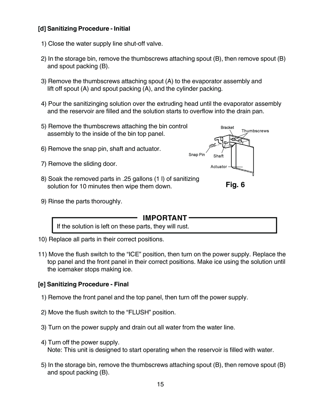 Hoshizaki F-500BAF(-C) instruction manual dSanitizing Procedure - Initial, eSanitizing Procedure - Final 