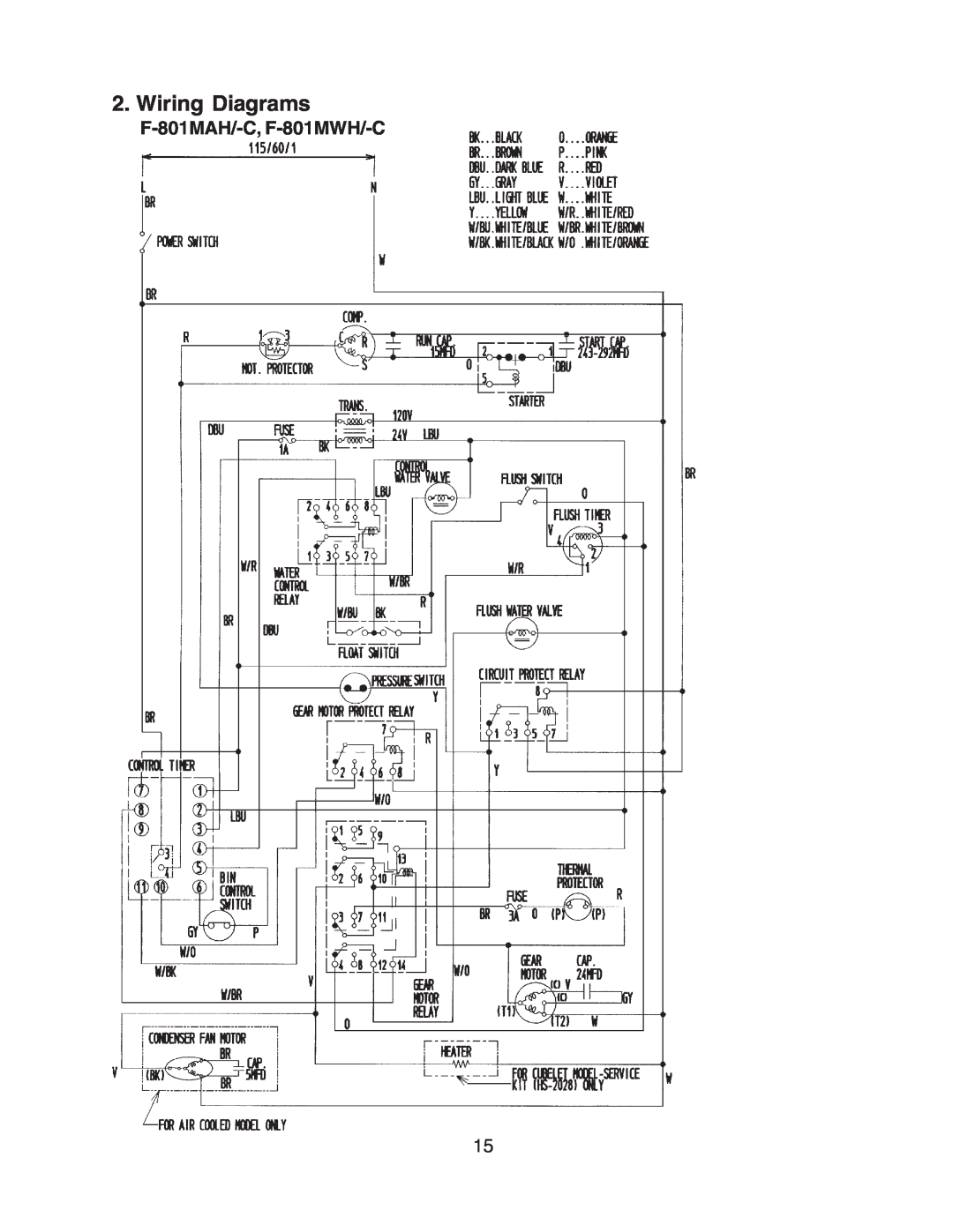 Hoshizaki F-80 I MAH (-c), F-80 I MWH (-c) service manual Wiring Diagrams, F-801MAH/-C, F-801MWH/-C 