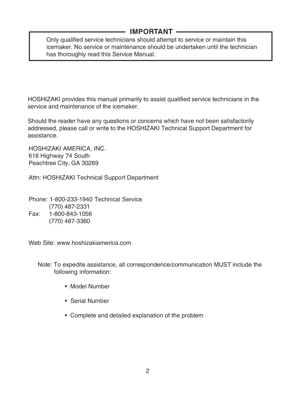 Hoshizaki F-801MAH/-C, F-801MWH/-C service manual Hoshizaki AMERICA, INC 