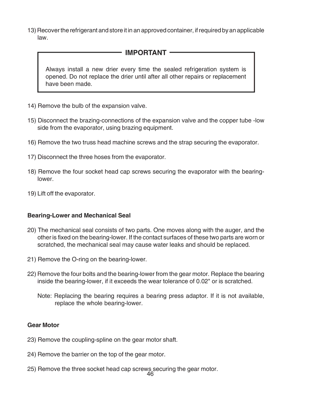 Hoshizaki F-801MAH/-C, F-801MWH/-C service manual Bearing-Lower and Mechanical Seal, Gear Motor 