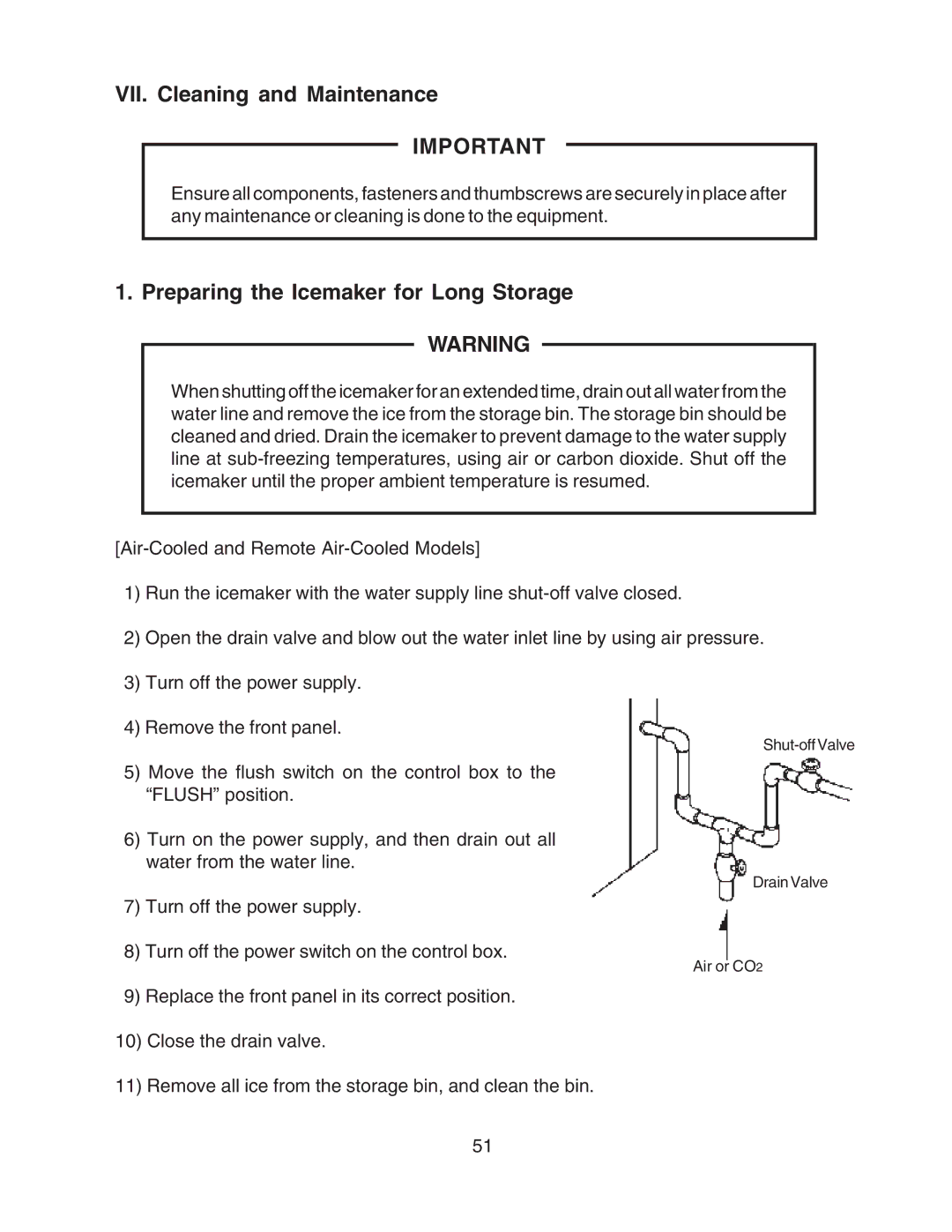 Hoshizaki F-801MWH/-C, F-801MAH/-C service manual VII. Cleaning and Maintenance, Preparing the Icemaker for Long Storage 