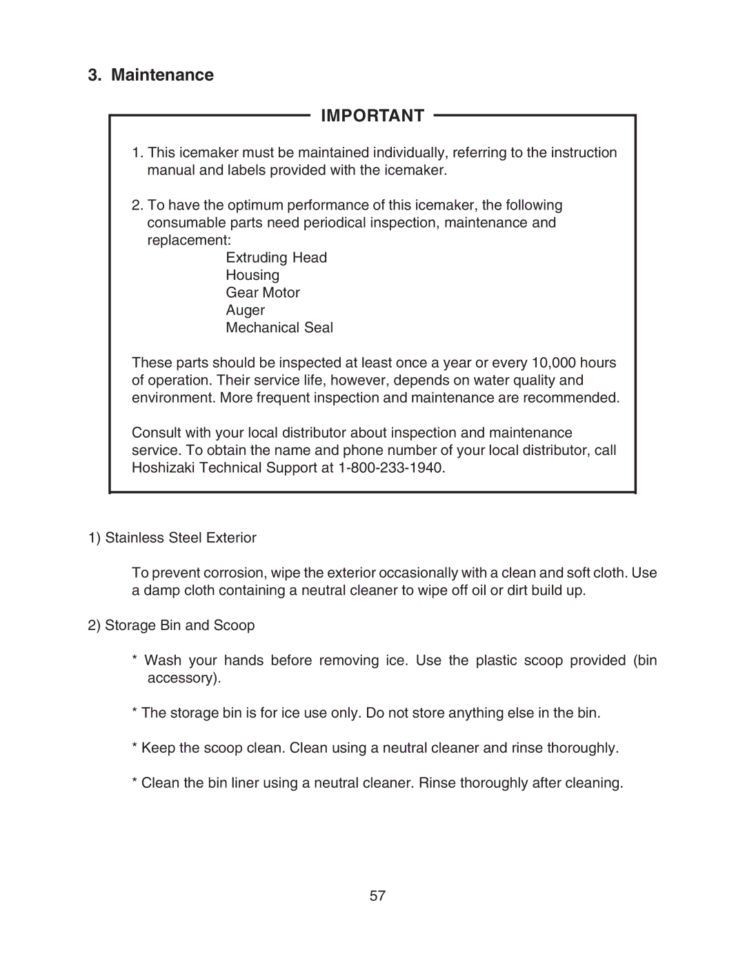 Hoshizaki F-801MWH/-C, F-801MAH/-C service manual Maintenance 