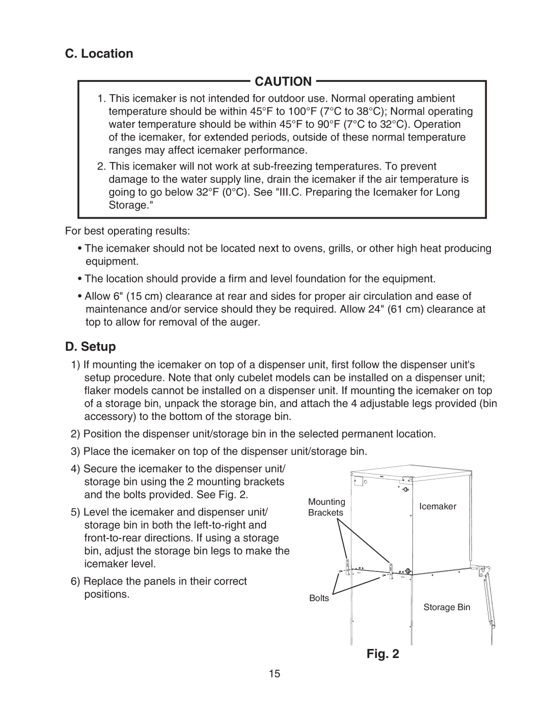 Hoshizaki FD-1001MWH(-C), FD-1001MRH(-C), FD-1001MLH(-C), FD-1001MAH(-C) instruction manual Location, Setup 