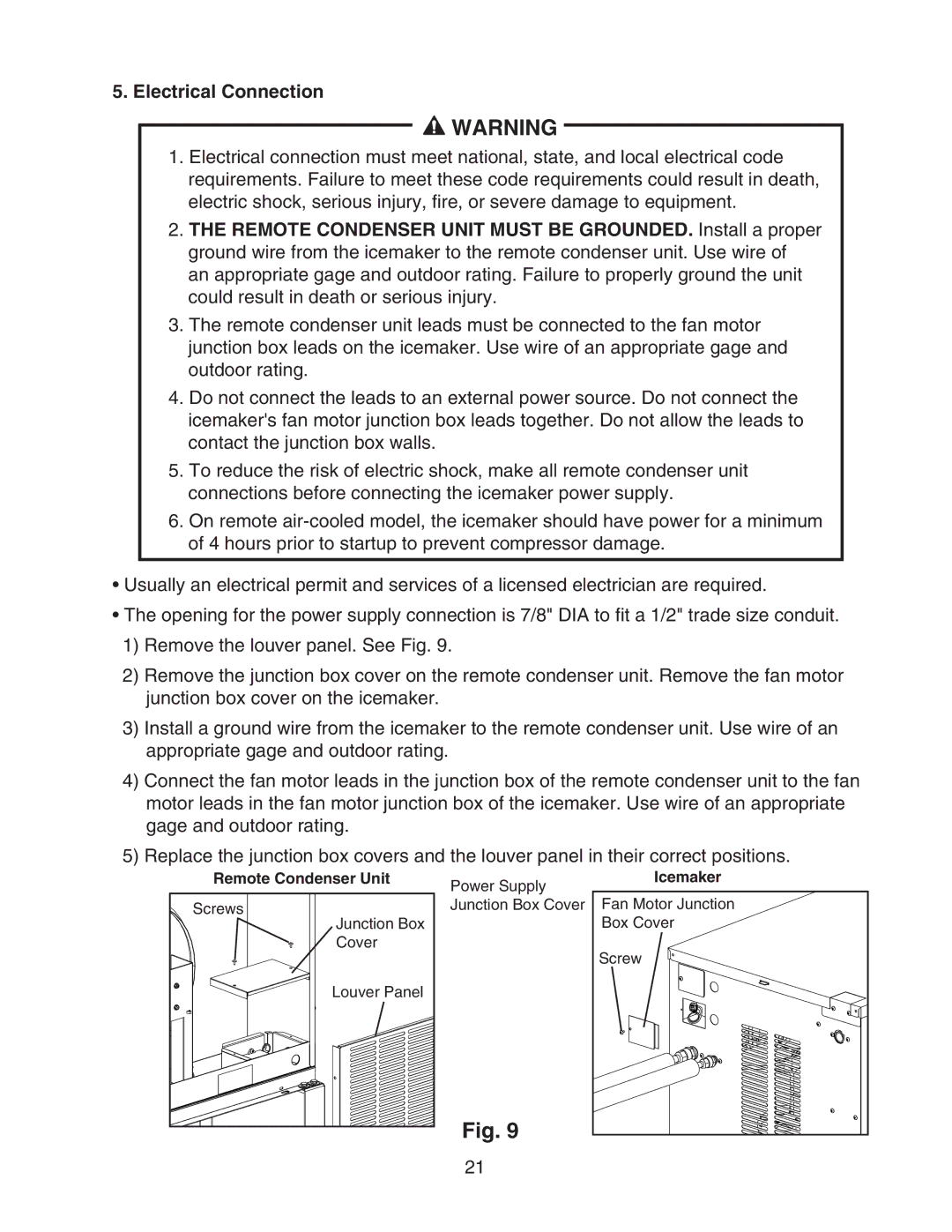 Hoshizaki FD-1001MLH(-C), FD-1001MRH(-C), FD-1001MAH(-C), FD-1001MWH(-C) instruction manual Electrical Connection 