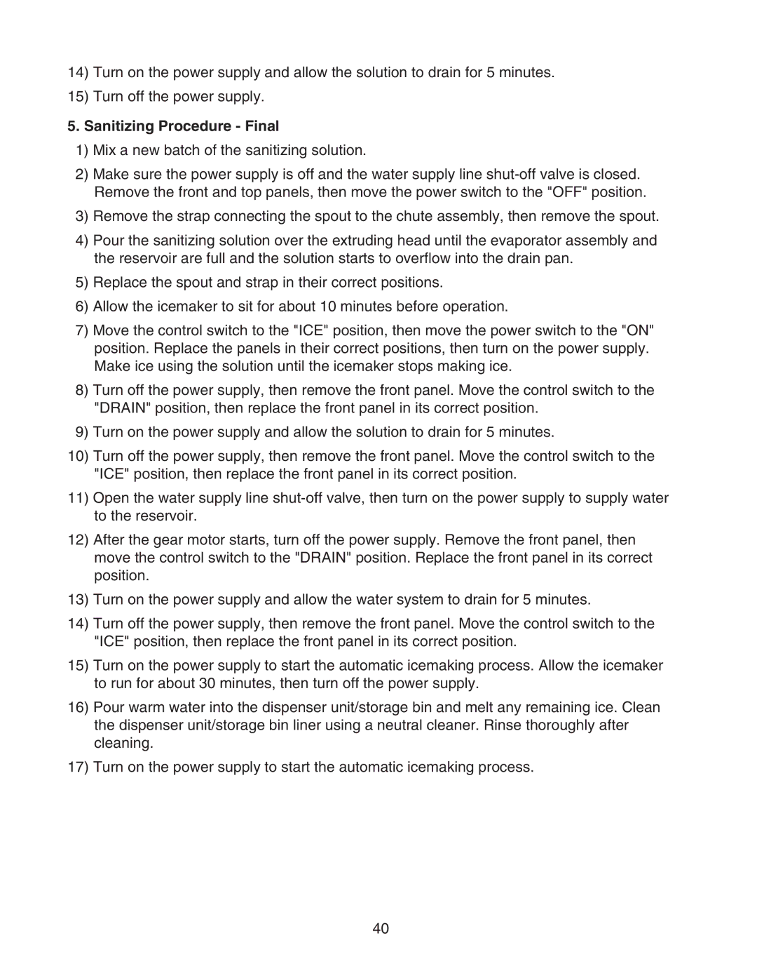 Hoshizaki FD-1001MRH(-C), FD-1001MLH(-C), FD-1001MAH(-C), FD-1001MWH(-C) instruction manual Sanitizing Procedure Final 