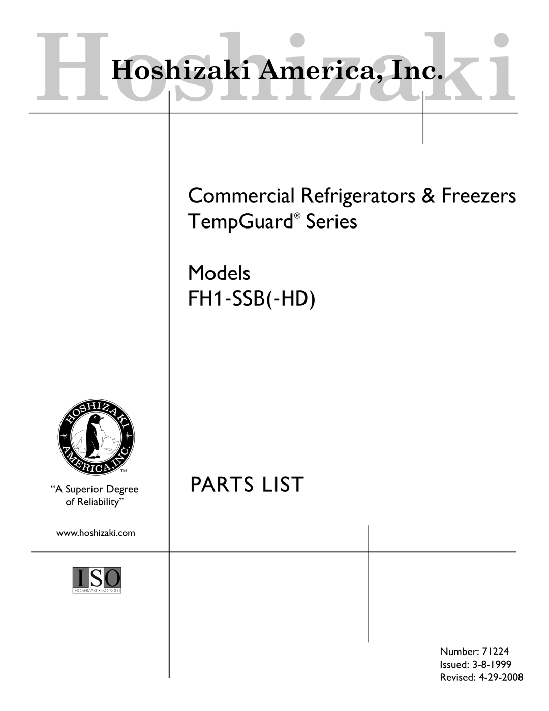 Hoshizaki FH1-SSB(-HD) manual FH1-SSB-HD 