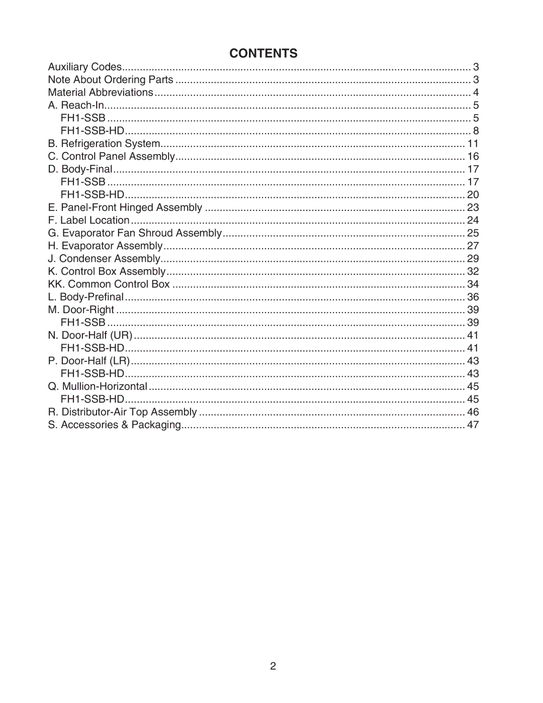 Hoshizaki FH1-SSB(-HD) manual Contents 