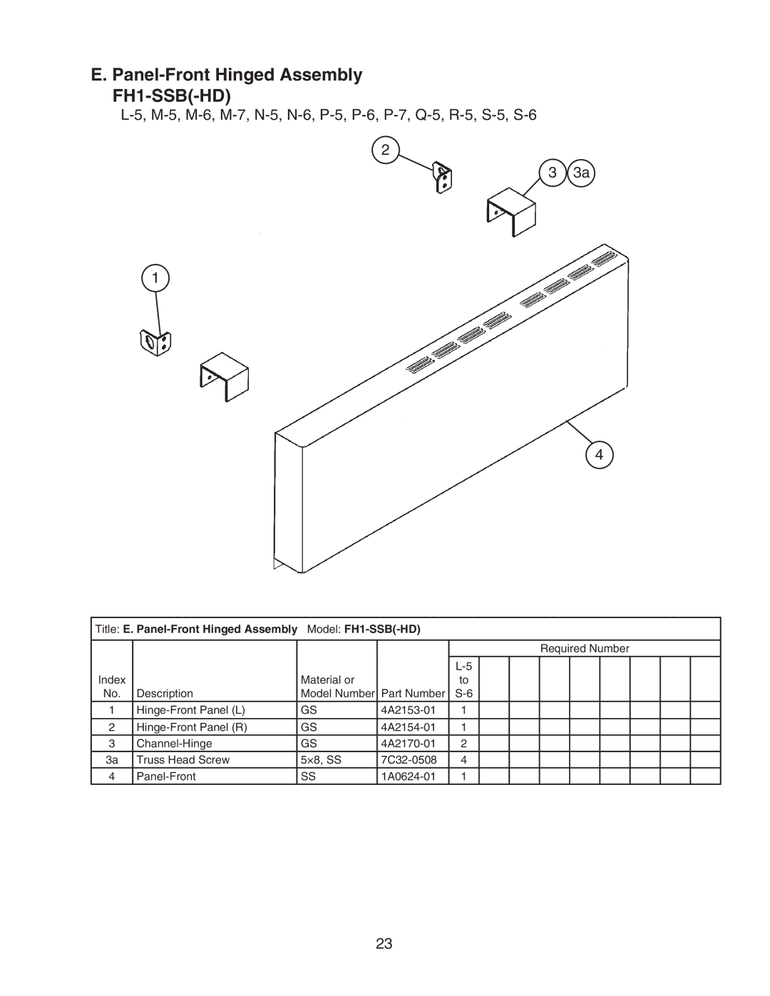 Hoshizaki FH1-SSB(-HD) manual Title E. Panel-Front Hinged Assembly Model FH1-SSB-HD 