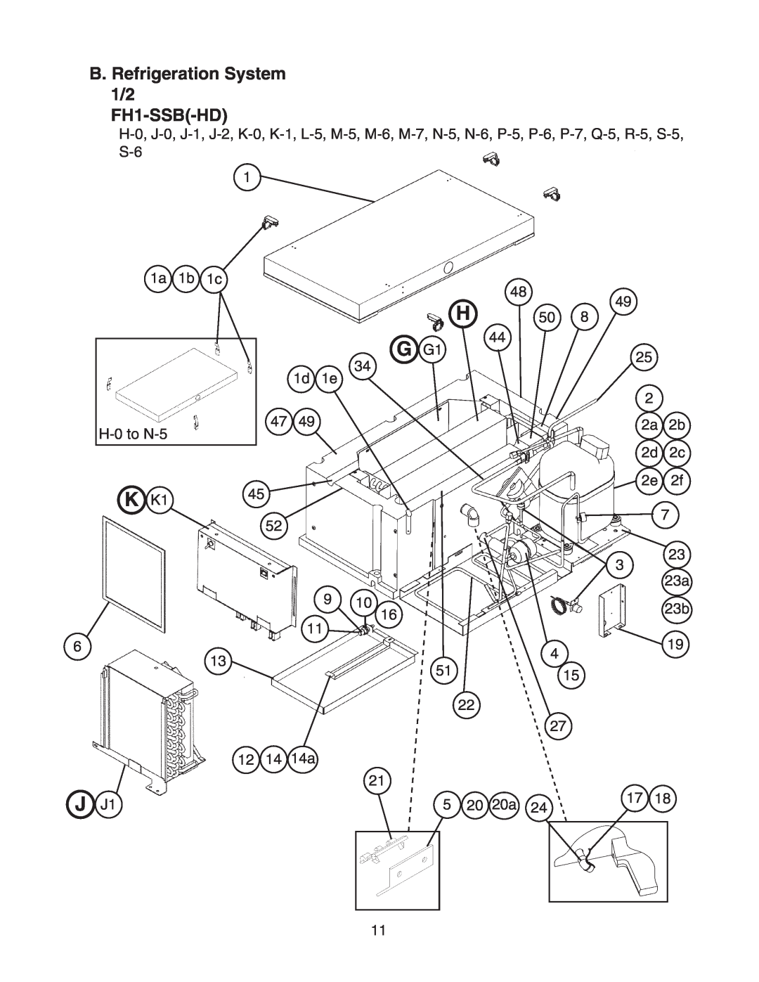 Hoshizaki FH1-SSB(-HD) manual K K1, J J1, B. Refrigeration System 1/2 FH1-SSB-HD 