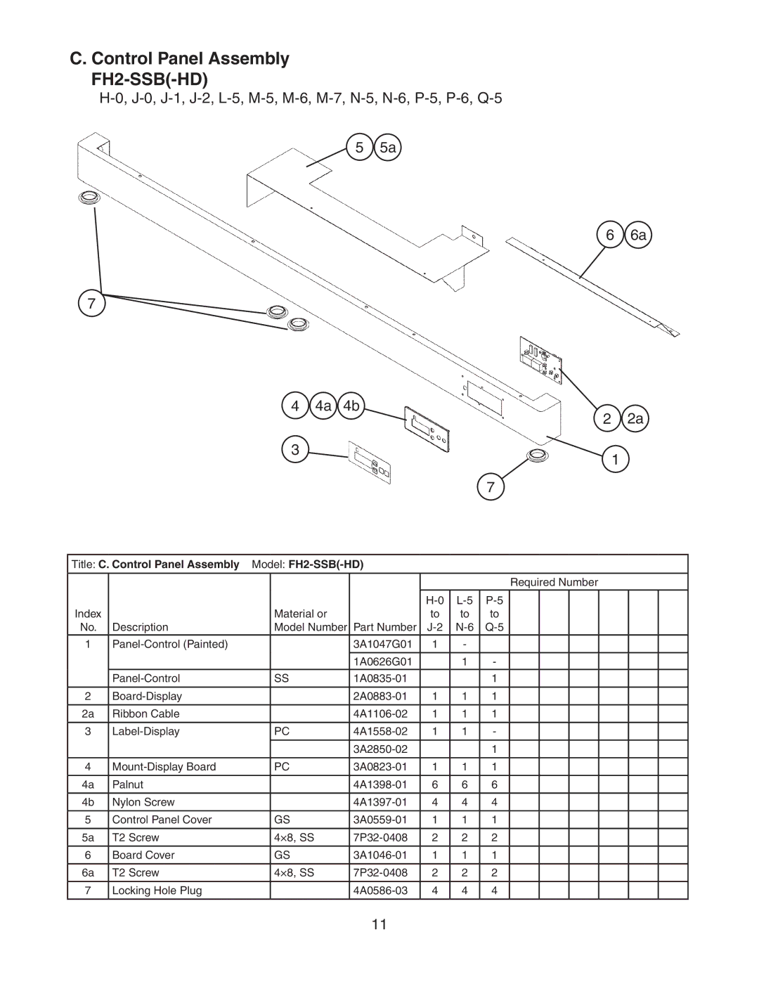 Hoshizaki manual Title C. Control Panel Assembly Model FH2-SSB-HD 