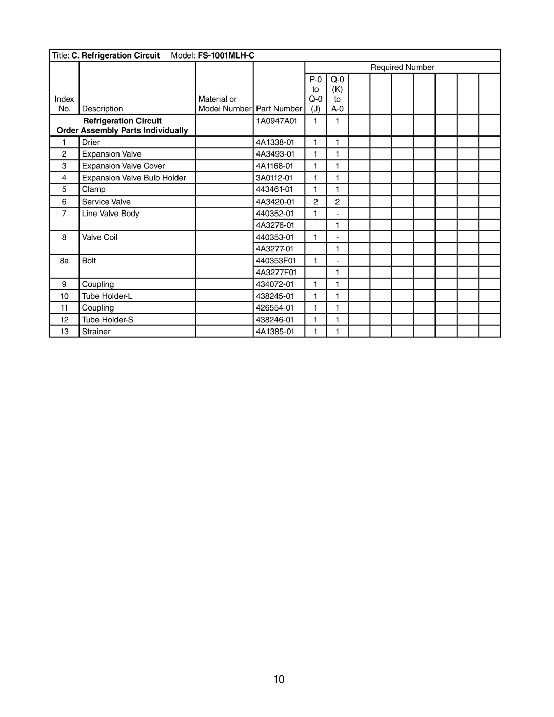 Hoshizaki manual Title C. Refrigeration Circuit Model FS-1001MLH-C 