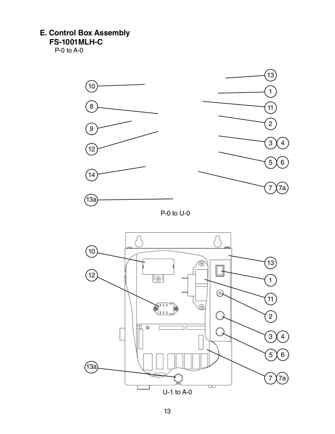 Hoshizaki manual Control Box Assembly FS-1001MLH-C, To A-0 13a To U-0 