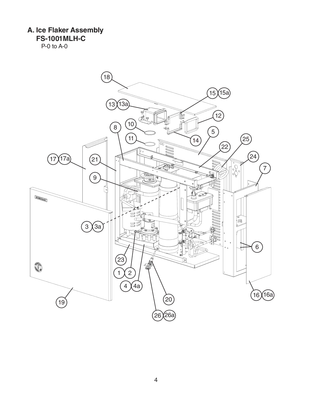 Hoshizaki manual Ice Flaker Assembly FS-1001MLH-C, To A-0 13 13a 17a 26 26a, 16 16a 