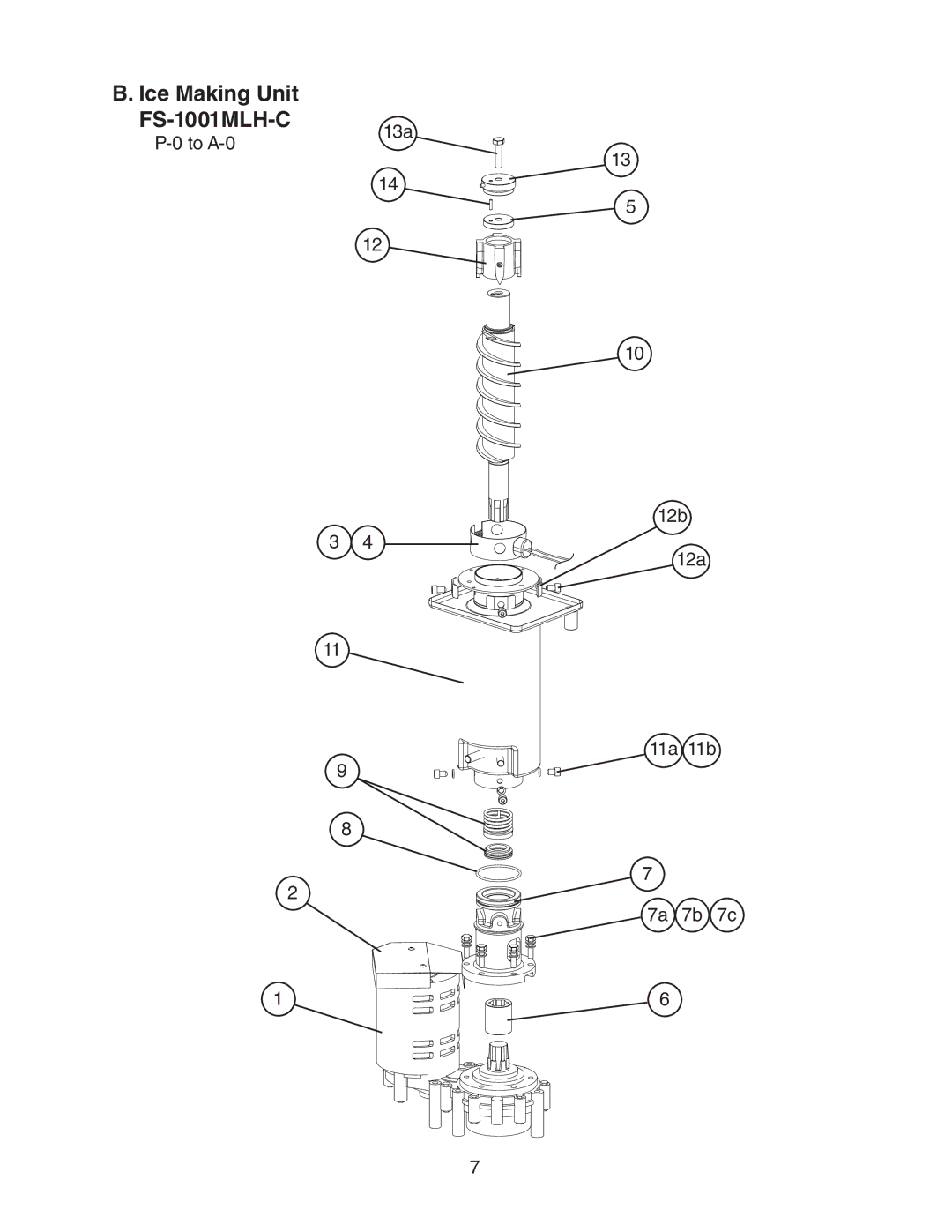 Hoshizaki manual Ice Making Unit FS-1001MLH-C, To A-0 13a 12b 12a 11a 11b 7a 7b 7c 