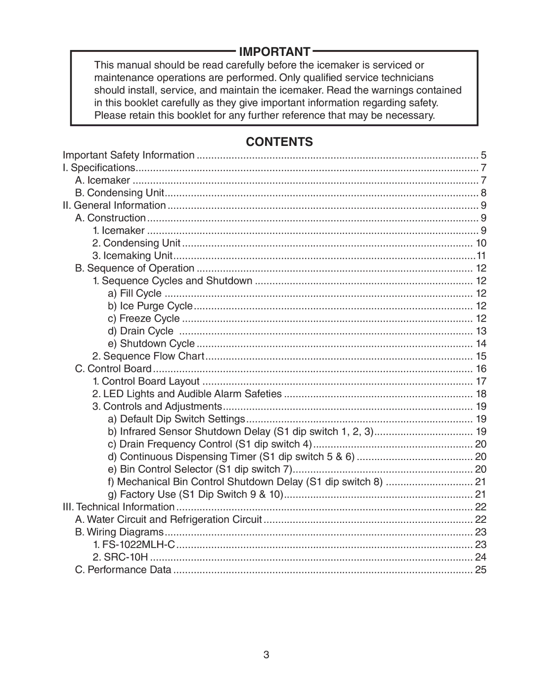 Hoshizaki FS-1022MLH-C service manual Contents 