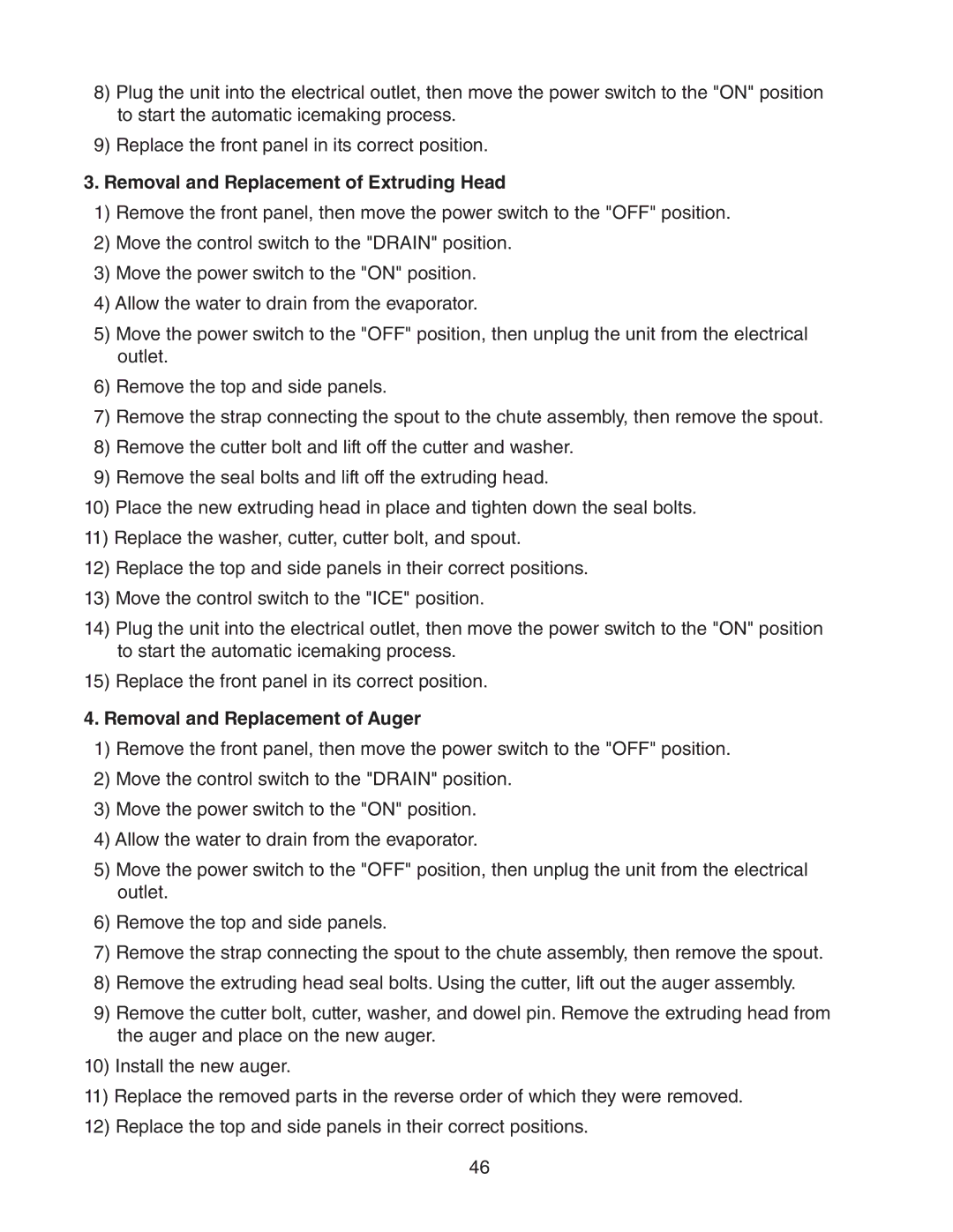 Hoshizaki FS-1022MLH-C service manual Removal and Replacement of Extruding Head, Removal and Replacement of Auger 