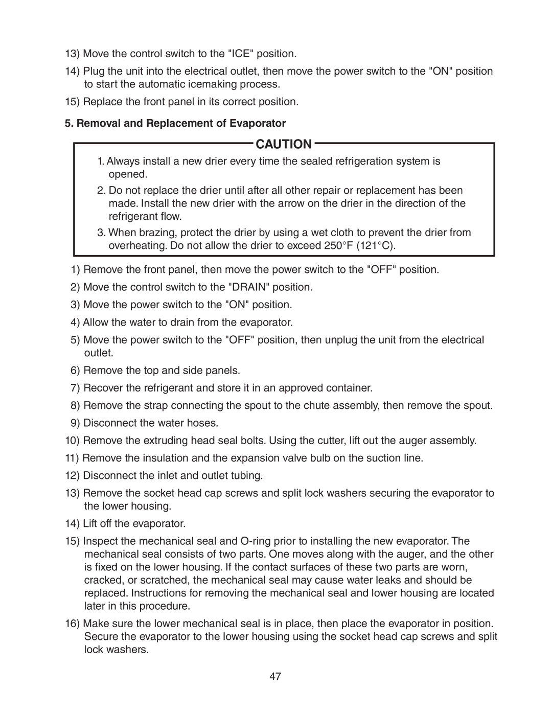 Hoshizaki FS-1022MLH-C service manual Removal and Replacement of Evaporator 