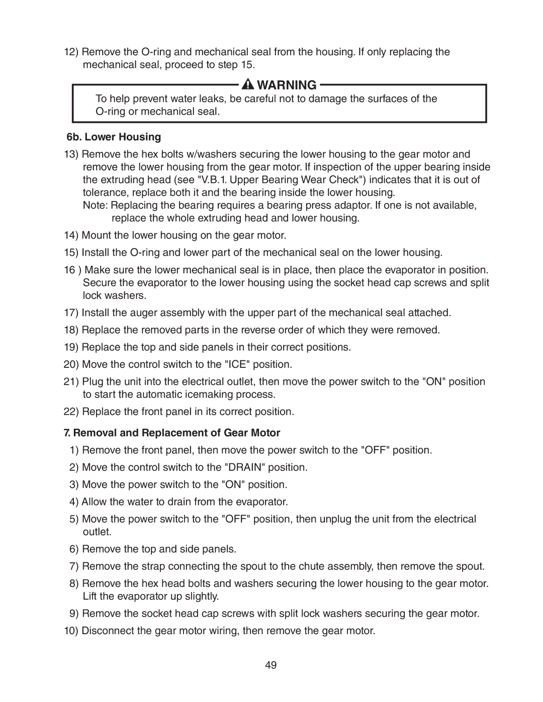 Hoshizaki FS-1022MLH-C service manual 6b. Lower Housing, Removal and Replacement of Gear Motor 