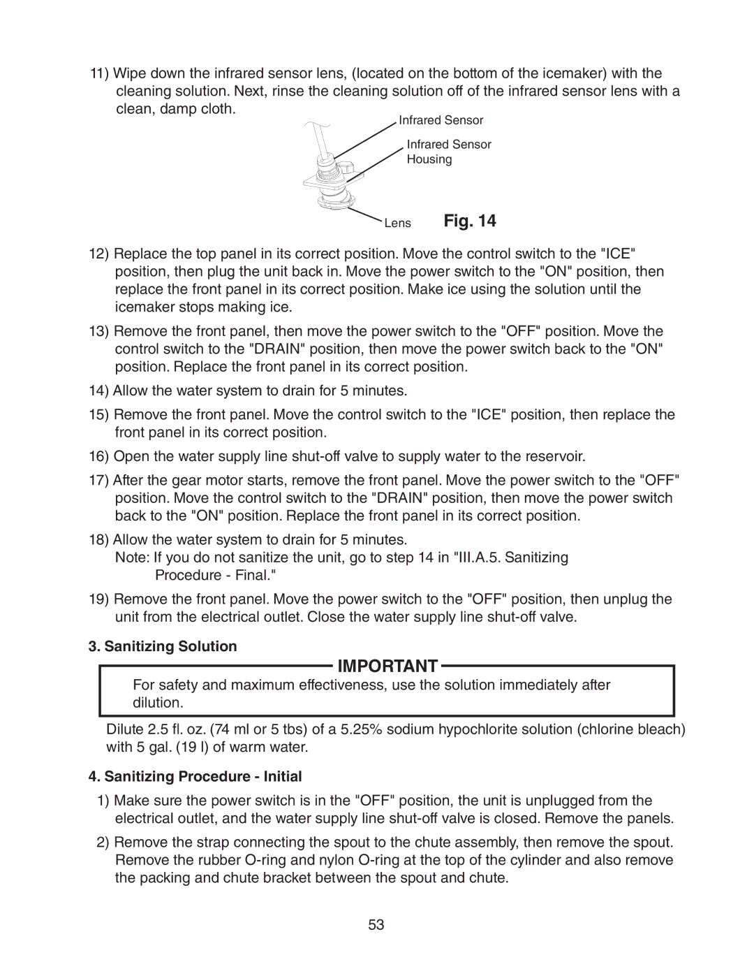 Hoshizaki FS-1022MLH-C service manual Sanitizing Solution, Sanitizing Procedure Initial 