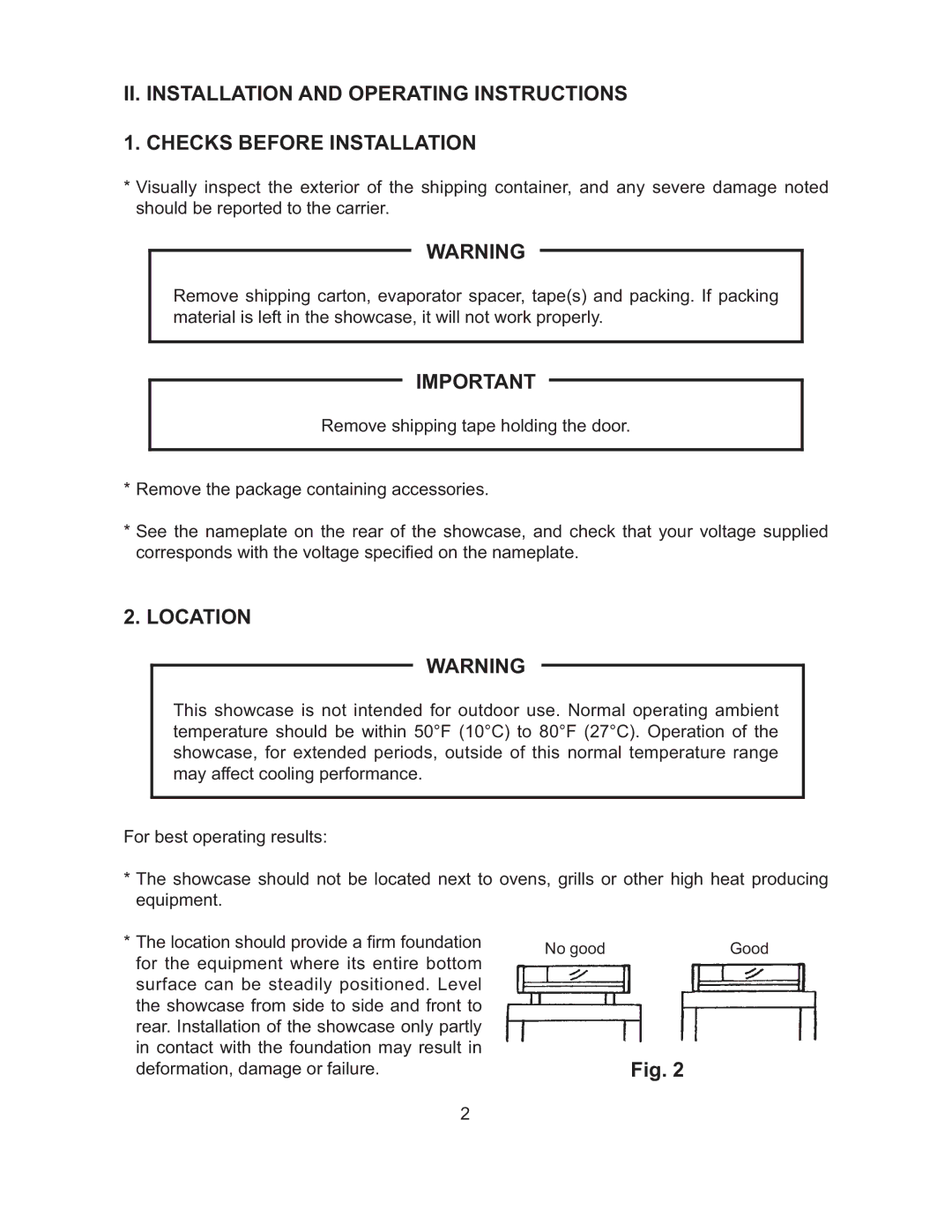 Hoshizaki HNC-150BA-L/R-S, HNC-210BA-L/R-S, HNC-120BA-L/R-S, HNC-180BA-L/R-S instruction manual Location 