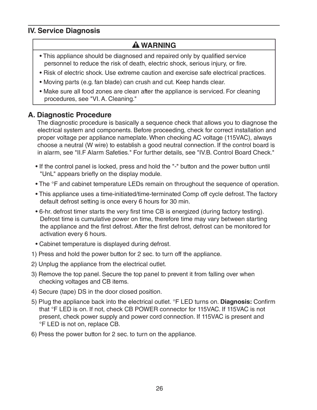 Hoshizaki HR24A service manual IV. Service Diagnosis, Diagnostic Procedure 