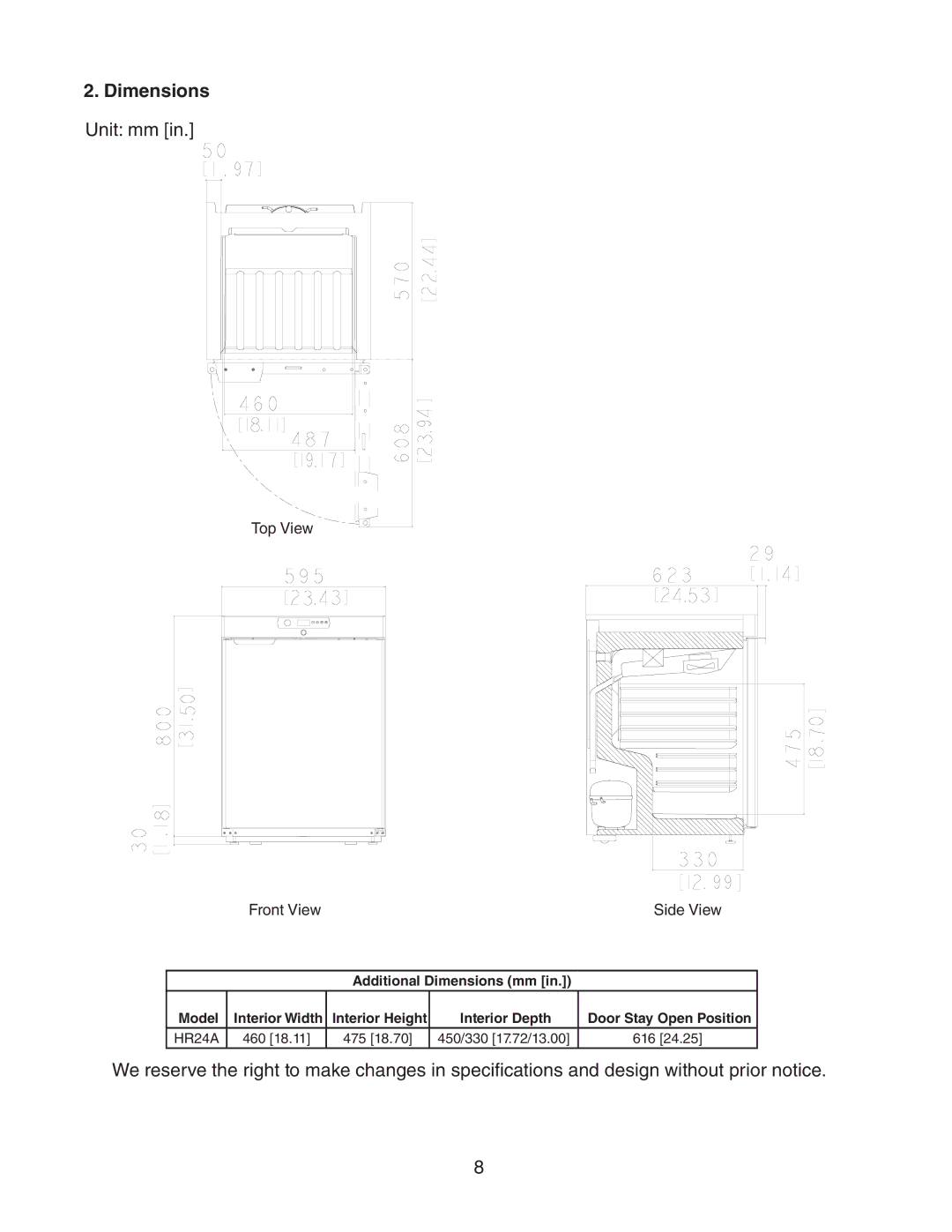 Hoshizaki HR24A service manual Dimensions, Unit mm 