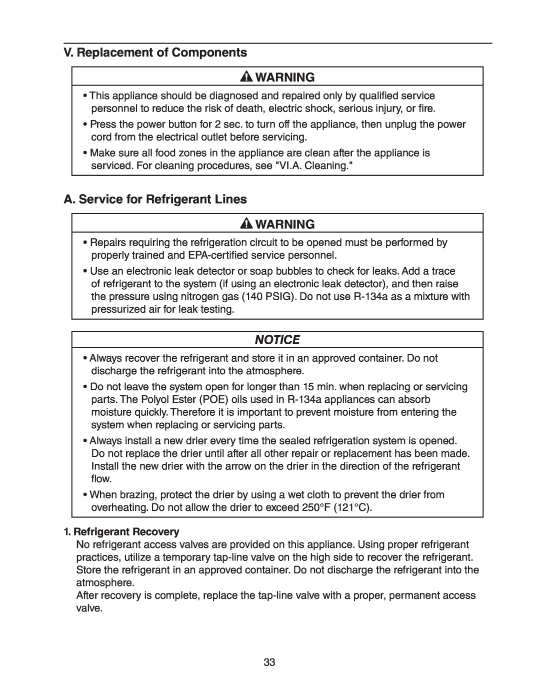 Hoshizaki HR24A service manual V. Replacement of Components, A.Service for Refrigerant Lines, Refrigerant Recovery 