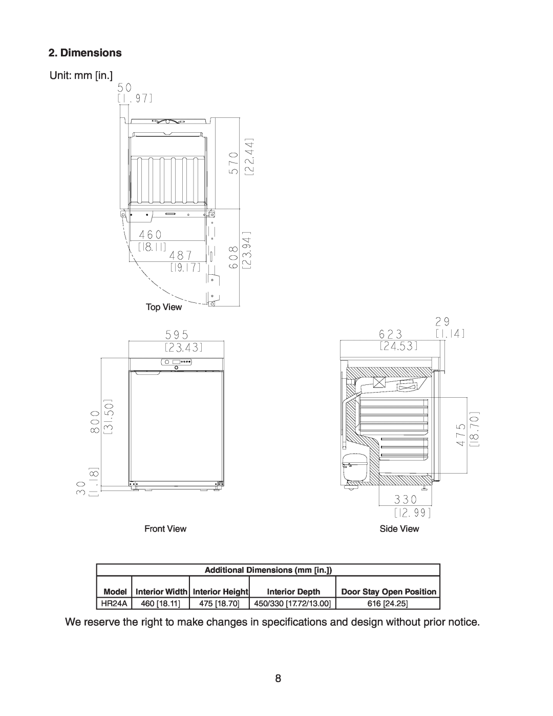 Hoshizaki HR24A service manual Dimensions, Unit mm in 