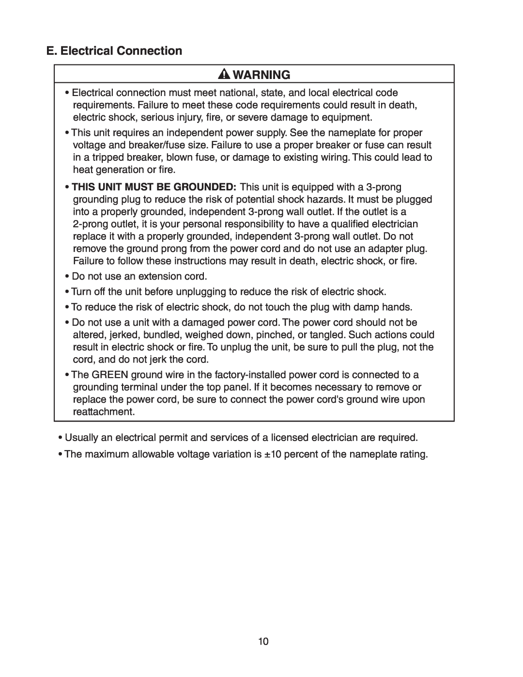 Hoshizaki HR24A instruction manual E. Electrical Connection 