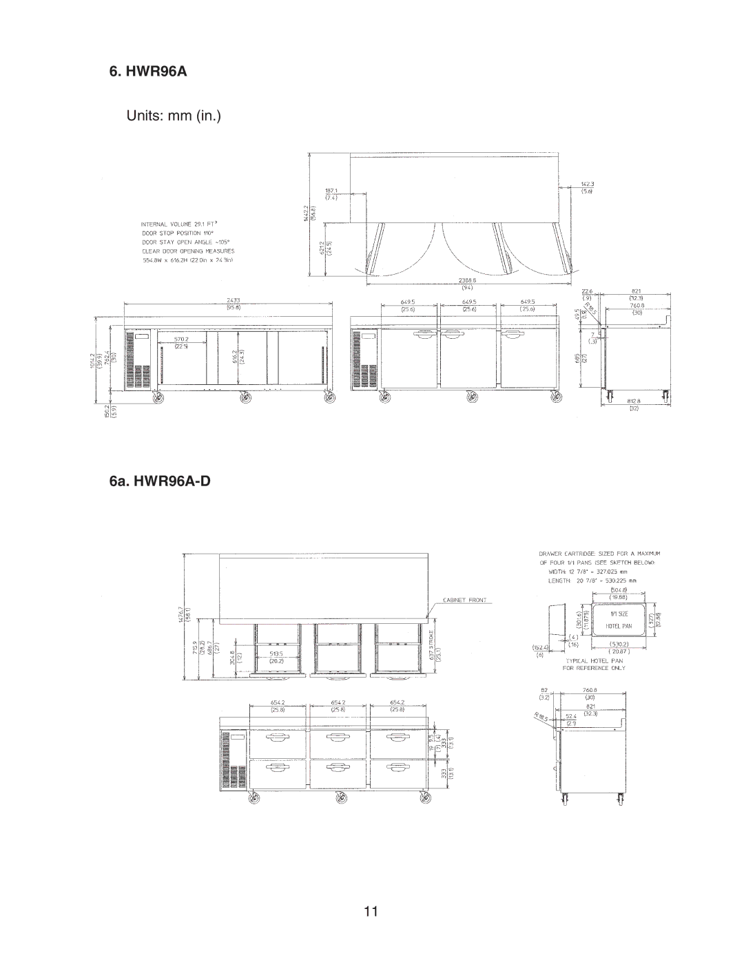 Hoshizaki HUR96A(-D), HWR40A(-D), HUR68A(-D), HUR40A(-D), HWR68A(-D) service manual HWR96A Units mm 6a. HWR96A-D 