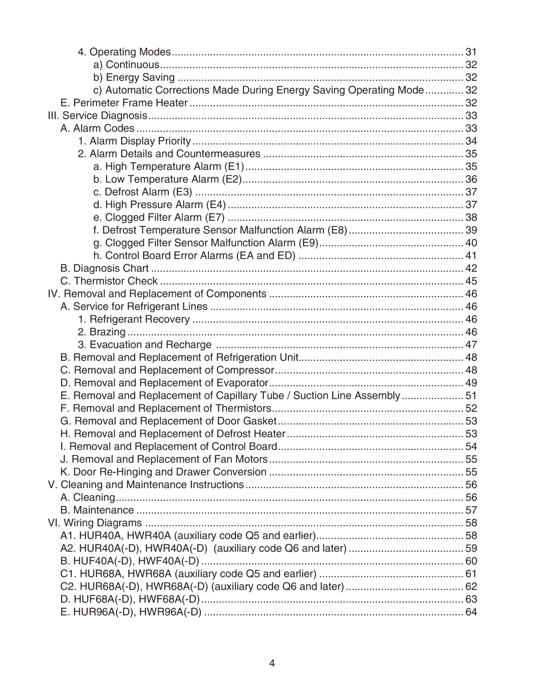 Hoshizaki HWR68A(-D), HWR40A(-D), HUR96A(-D), HUR68A(-D), HUR40A(-D) service manual 