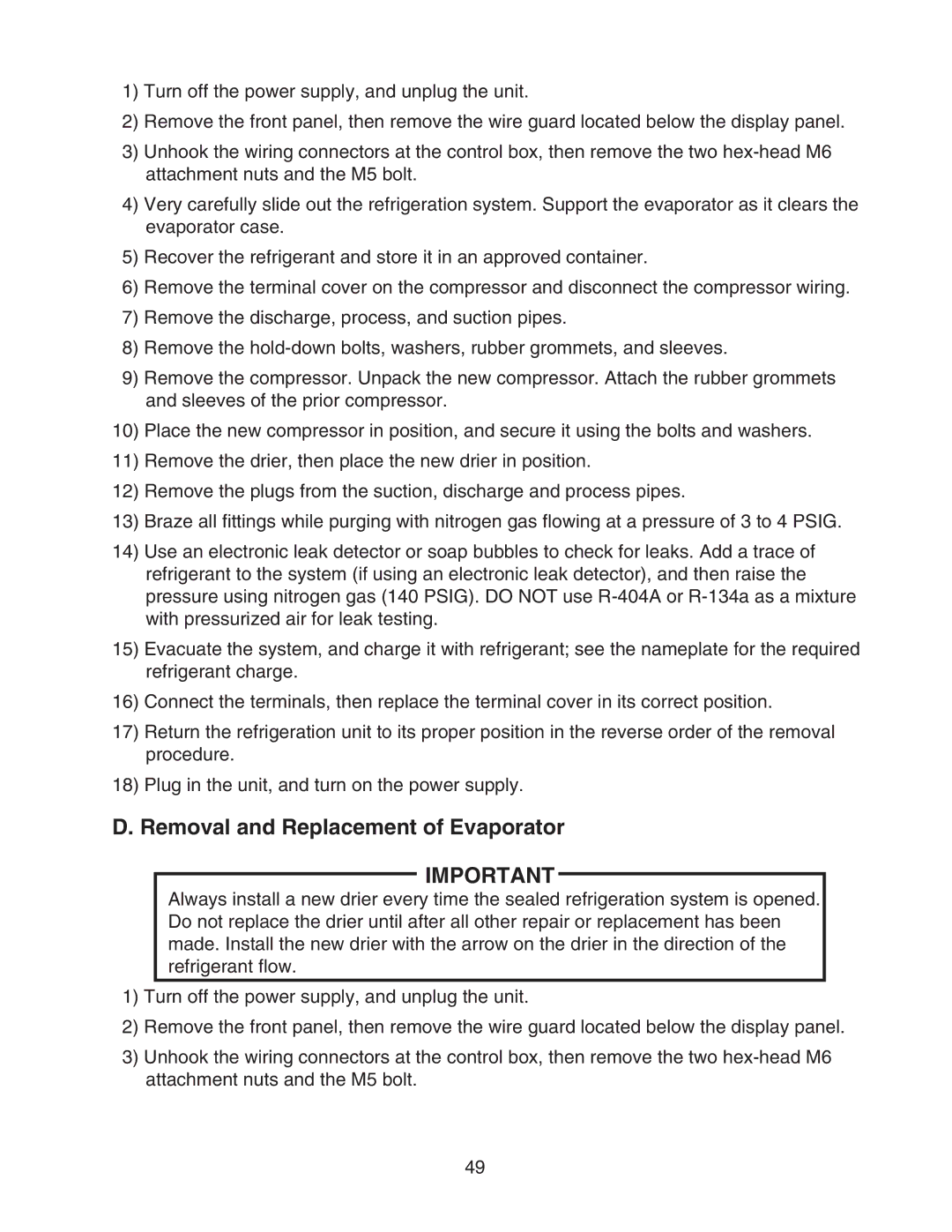 Hoshizaki HWR68A(-D), HWR40A(-D), HUR96A(-D), HUR68A(-D), HUR40A(-D) service manual Removal and Replacement of Evaporator 