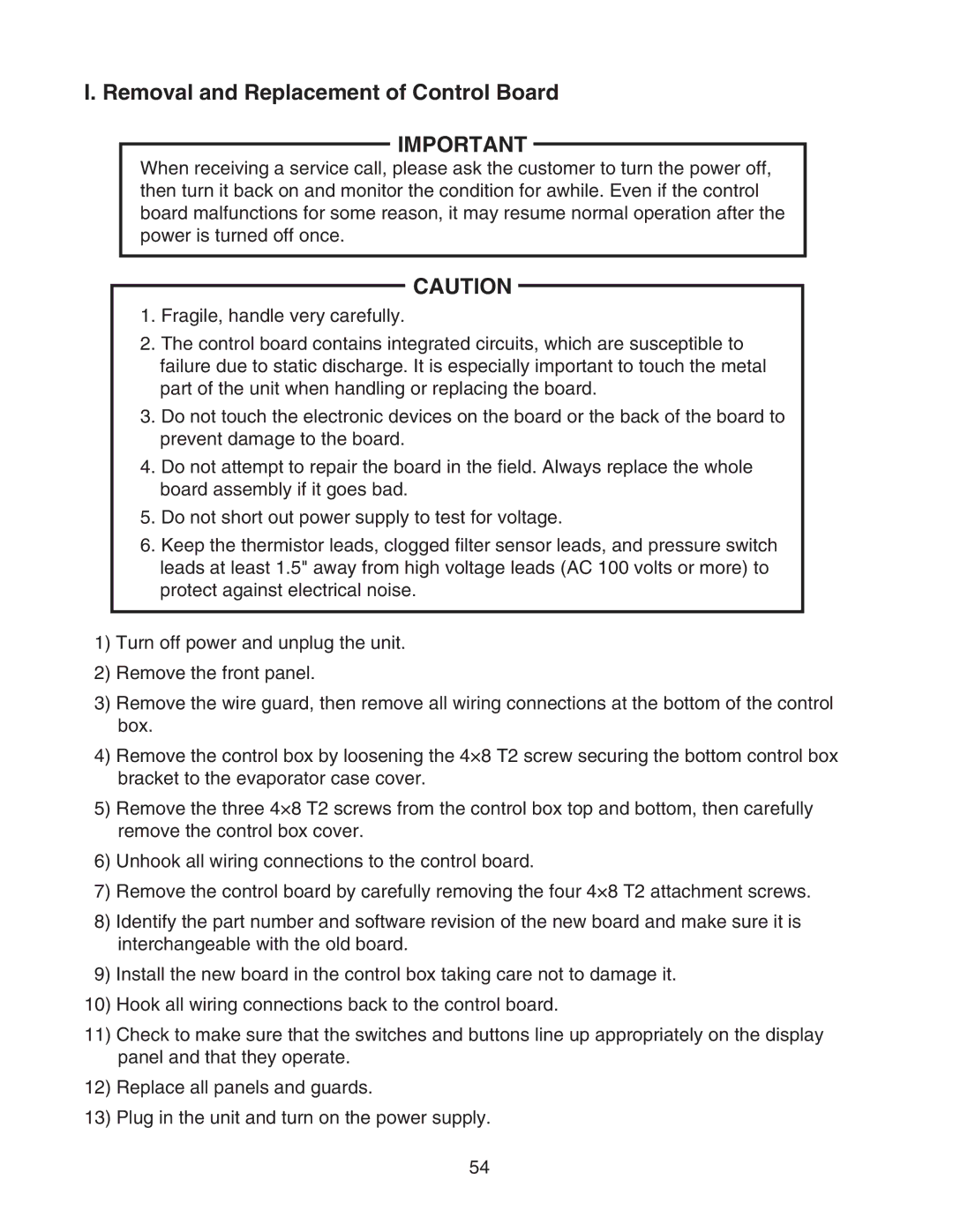 Hoshizaki HWR68A(-D), HWR40A(-D), HUR96A(-D), HUR68A(-D), HUR40A(-D) service manual Removal and Replacement of Control Board 