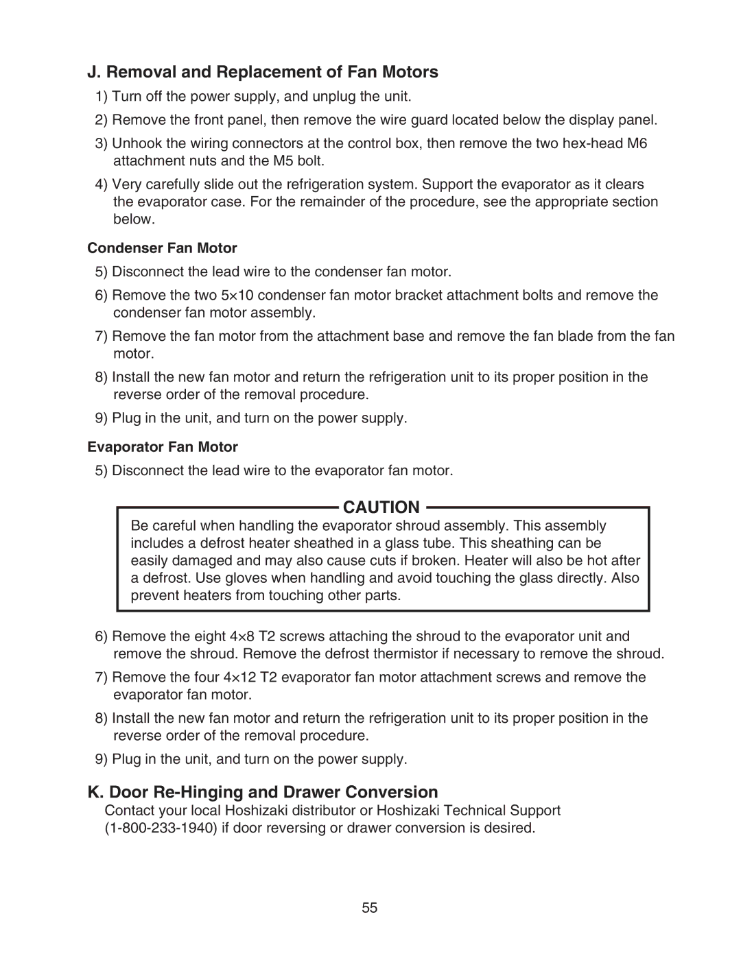 Hoshizaki HWR40A(-D) Removal and Replacement of Fan Motors, Door Re-Hinging and Drawer Conversion, Condenser Fan Motor 