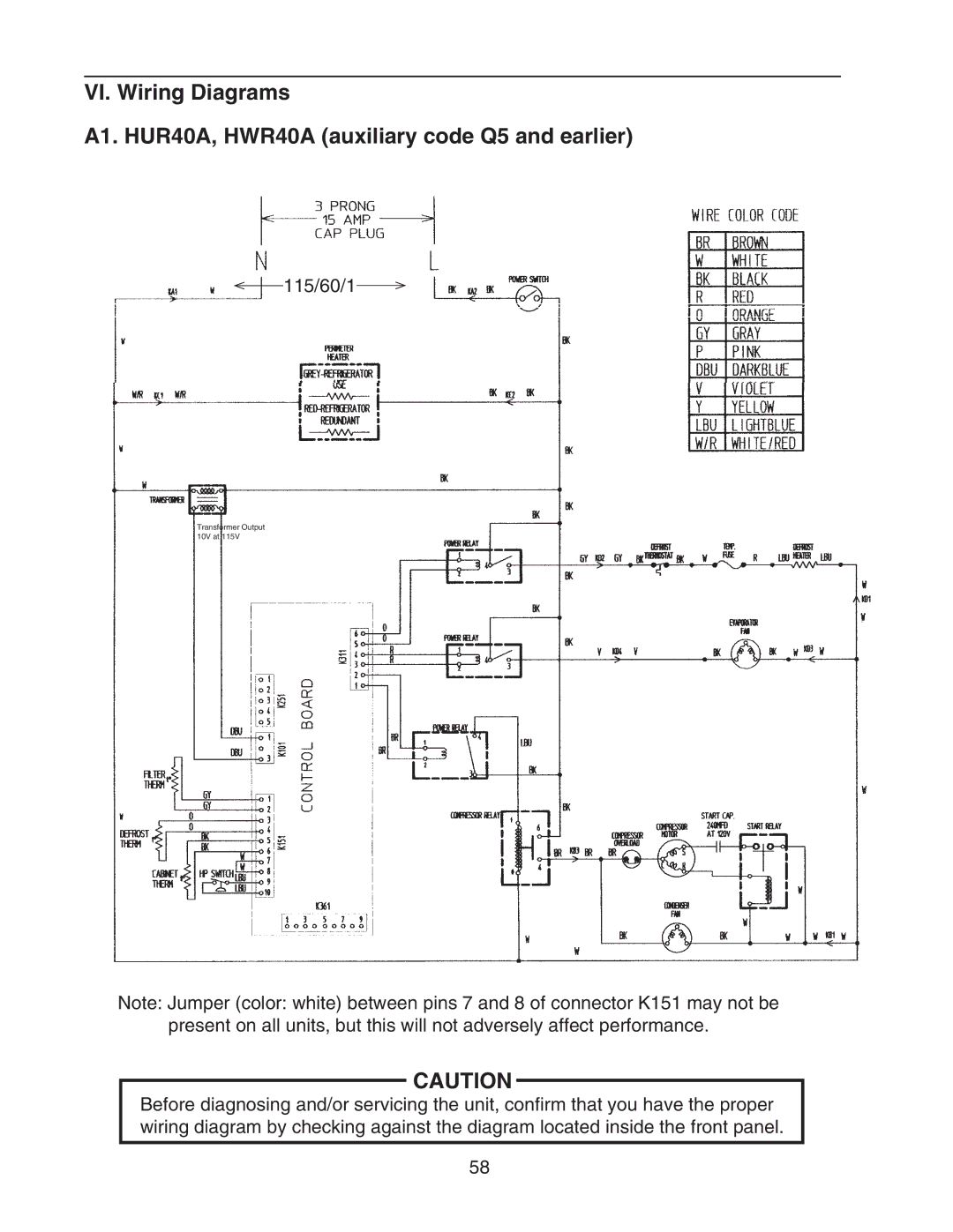 Hoshizaki HUR40A(-D), HWR40A(-D), HUR96A(-D), HUR68A(-D), HWR68A(-D) service manual 115/60/1 