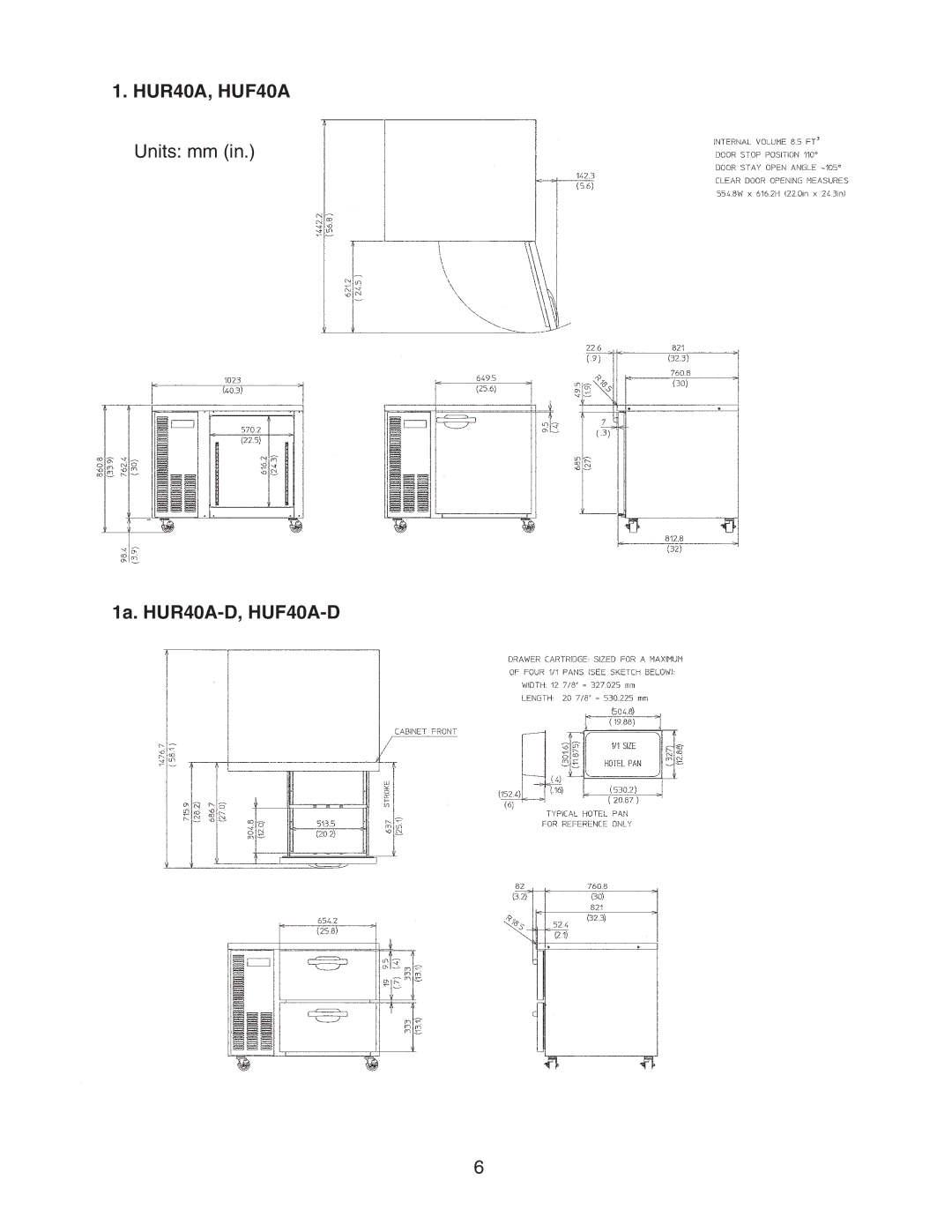 Hoshizaki HUR96A(-D), HWR40A(-D), HUR68A(-D), HUR40A(-D), HWR68A(-D) HUR40A, HUF40A Units mm 1a. HUR40A-D, HUF40A-D 