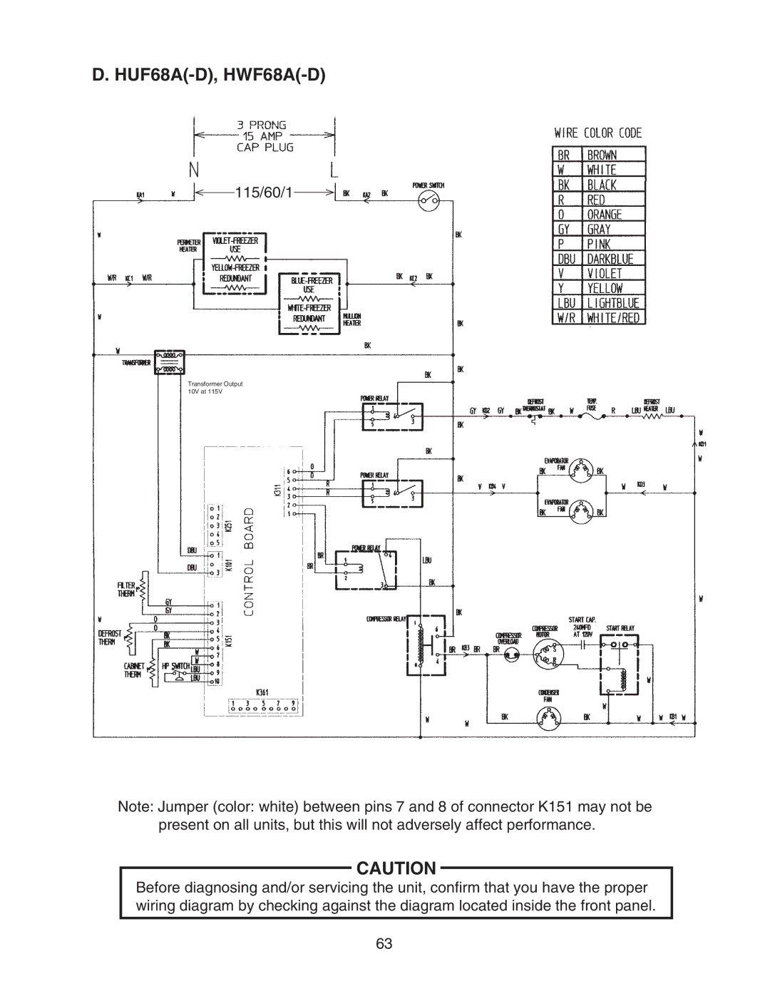 Hoshizaki HUR40A(-D), HWR40A(-D), HUR96A(-D), HUR68A(-D), HWR68A(-D) service manual HUF68A-D, HWF68A-D 