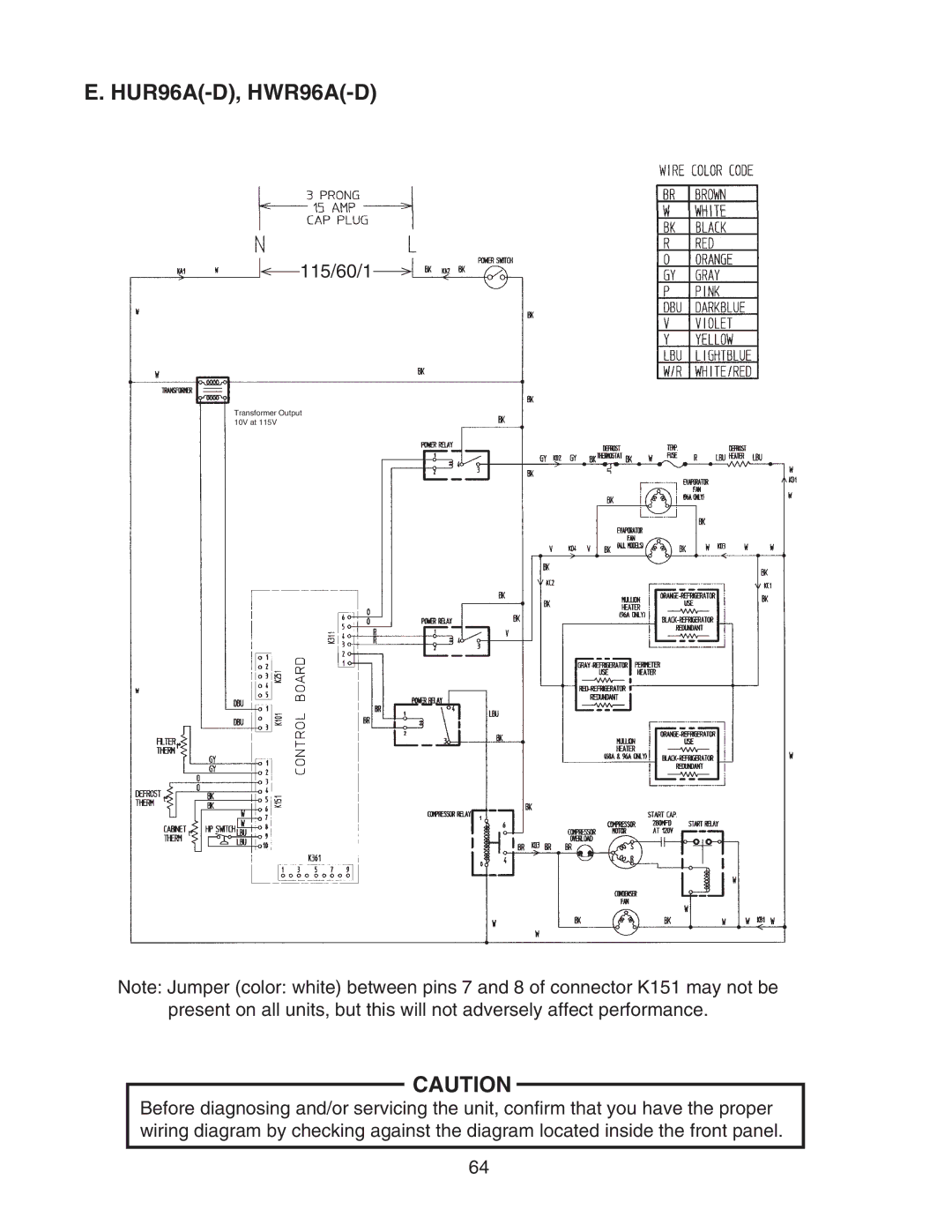 Hoshizaki HWR68A(-D), HWR40A(-D), HUR96A(-D), HUR68A(-D), HUR40A(-D) service manual HUR96A-D, HWR96A-D 