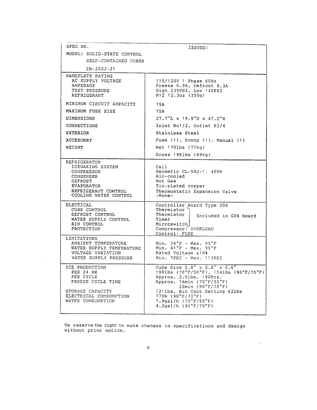 Hoshizaki IM-202J, IM-122J manual 