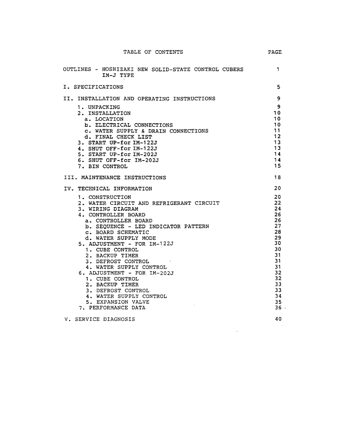 Hoshizaki IM-122J, IM-202J manual 