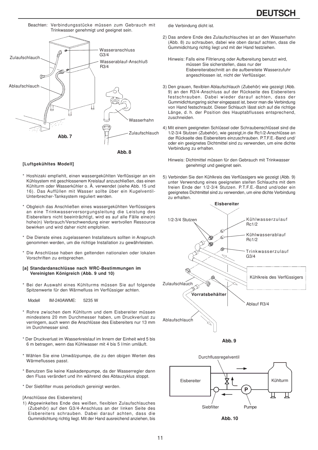 Hoshizaki IM-240AME, IM-240AWME installation manual Eisbereiter, Vorratsbehälter 