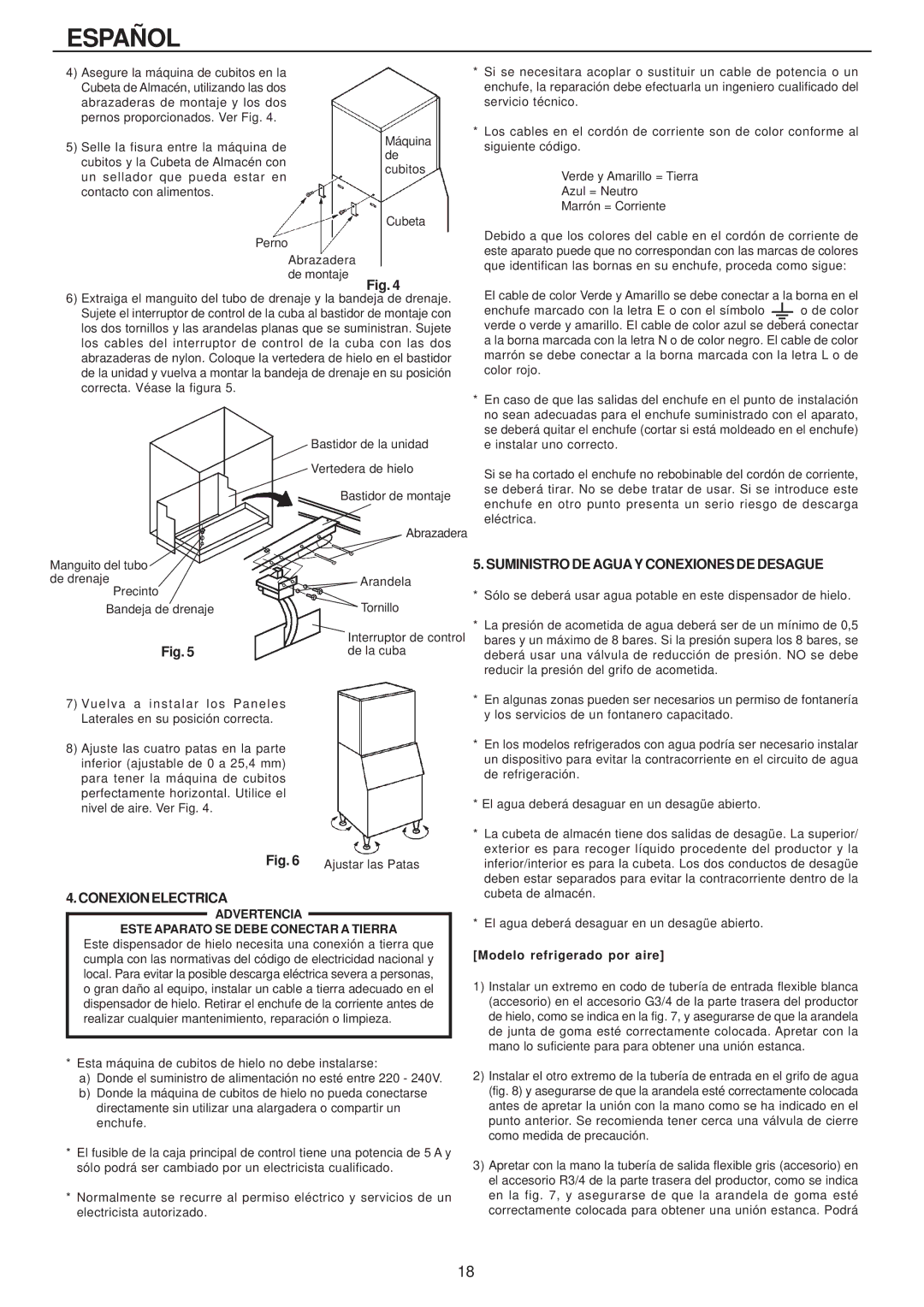 Hoshizaki IM-240AWME, IM-240AME installation manual Suministro DE Agua Y Conexiones DE Desague, Modelo refrigerado por aire 