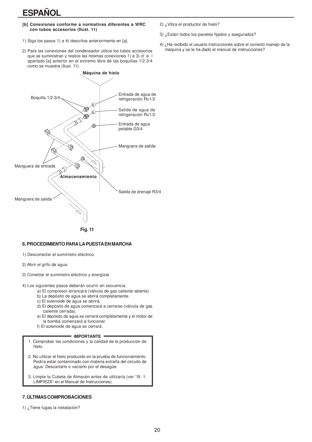 Hoshizaki IM-240AWME, IM-240AME installation manual Procedimiento Paralapuestaen Marcha, Últimas Comprobaciones 