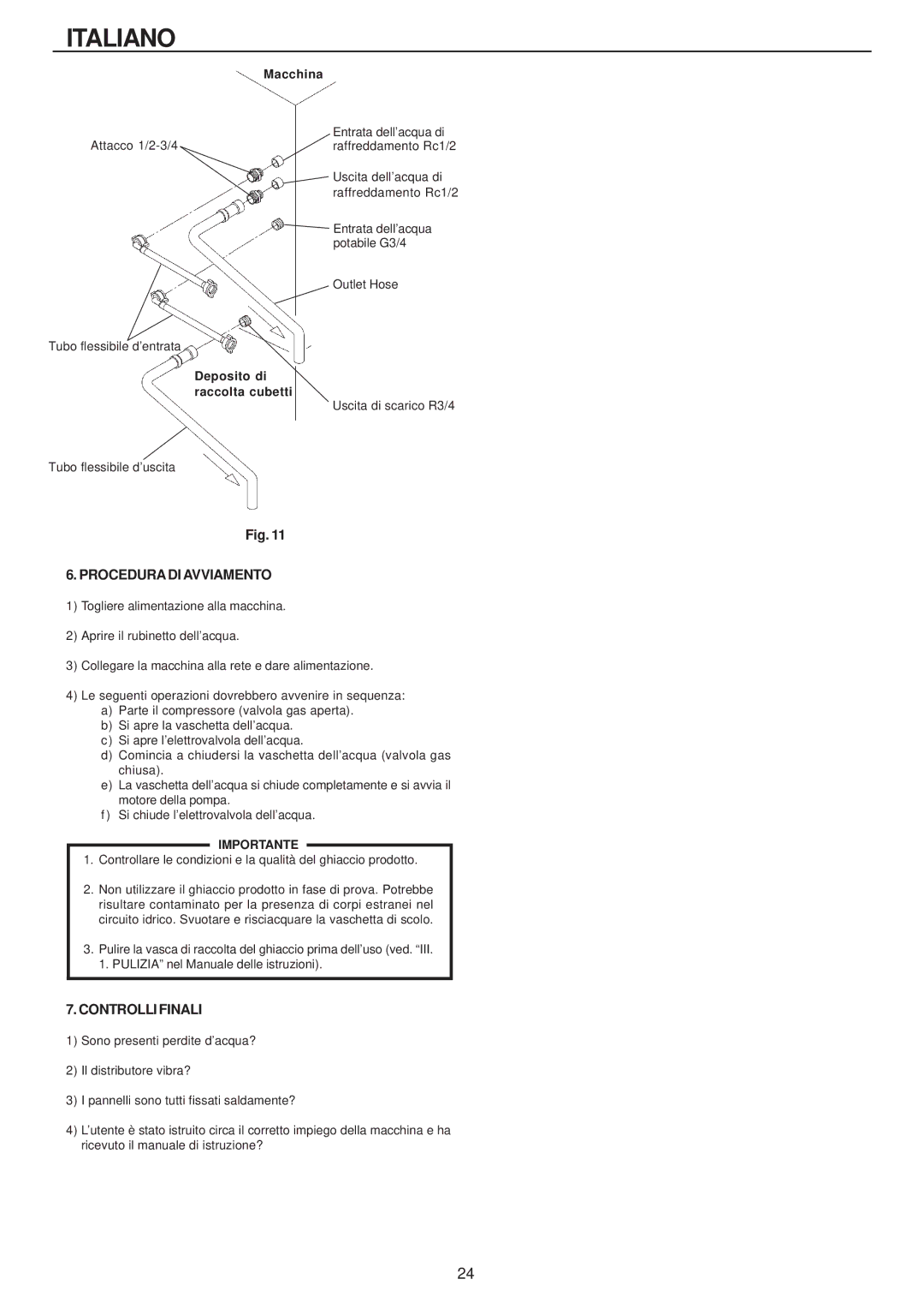 Hoshizaki IM-240AWME, IM-240AME installation manual Proceduradiavviamento, Controlli Finali 